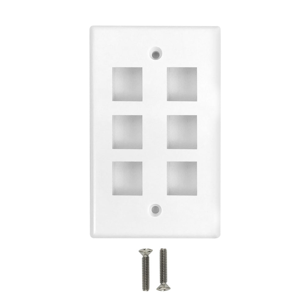 Wall Plate Flush Style, 6-Port Single Gang Keystone - White – Generic – Standard Wall Plates