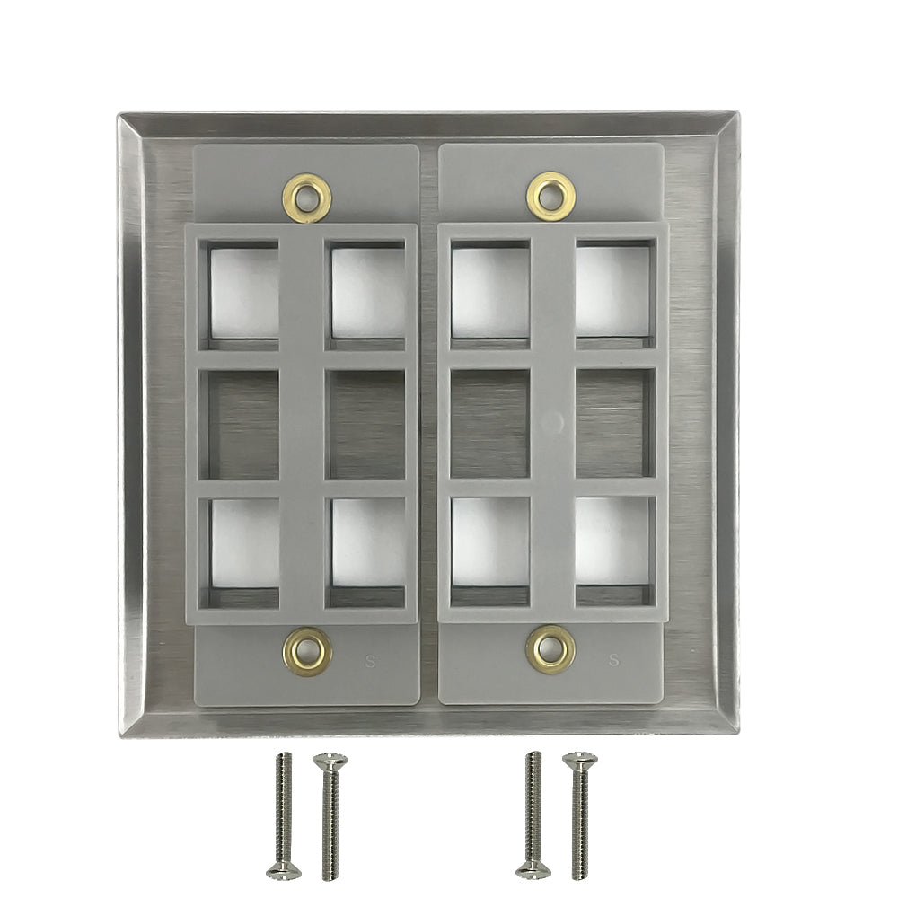 Double Gang - 8x Keystone - Stainless Steel Wall Plate – Generic – Stainless Steel Wall Plates (photo 2)