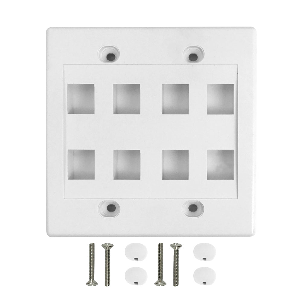 Wall Plate, 8-Port Keystone Double Gang - White – Generic