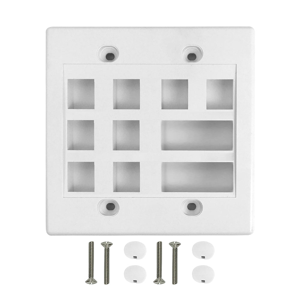 Wall Plate, 8-Port Keystone + 2-Port Dual Keystone, Double Gang - White – Generic