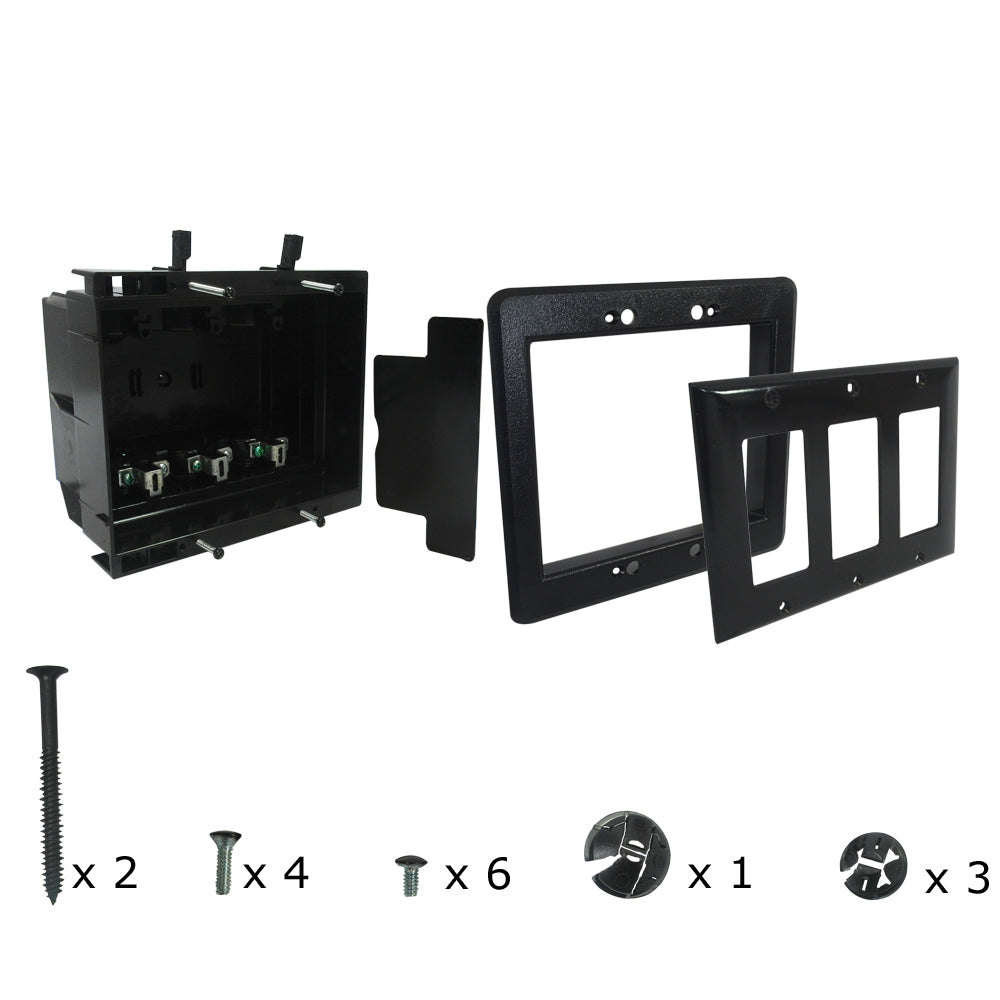 Recessed Box, Triple Gang - Enclosed Back for A/V or Power - Black – Generic – Electrical Boxes (photo 2)