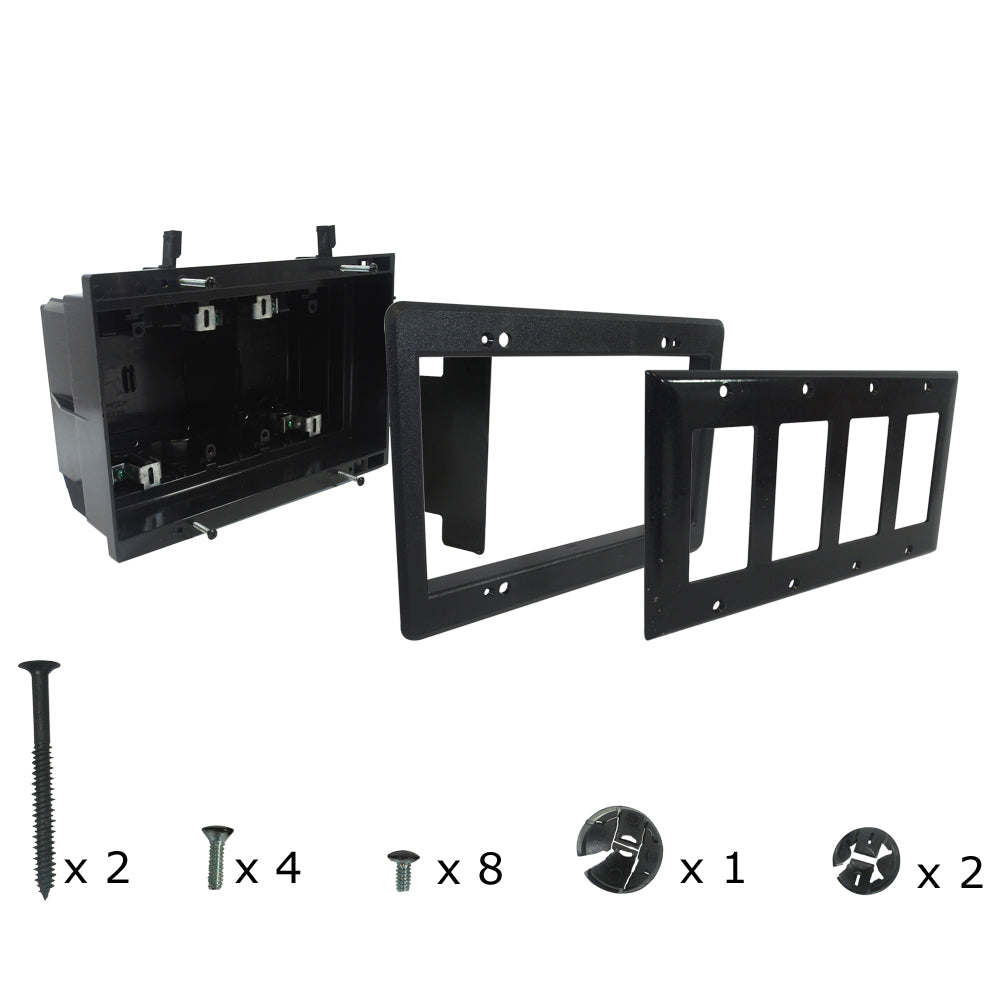 Recessed Box, Four Gang - Enclosed Back for A/V or Power - Black – Generic – Electrical Boxes (photo 2)