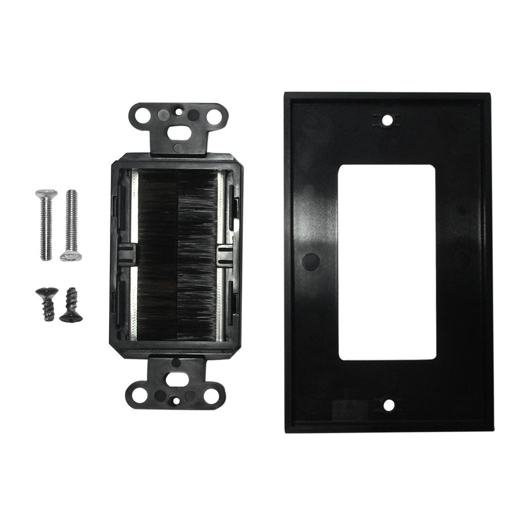 Cable Pass-through Wall Plate, Brush Style, Single Gang Decora - Black – Generic – Pass-Through Wall Plates (photo 2)