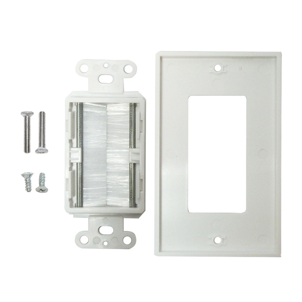 Cable Pass-through Wall Plate, Brush Style, Single Gang Decora - White – Generic – Pass-Through Wall Plates (photo 2)
