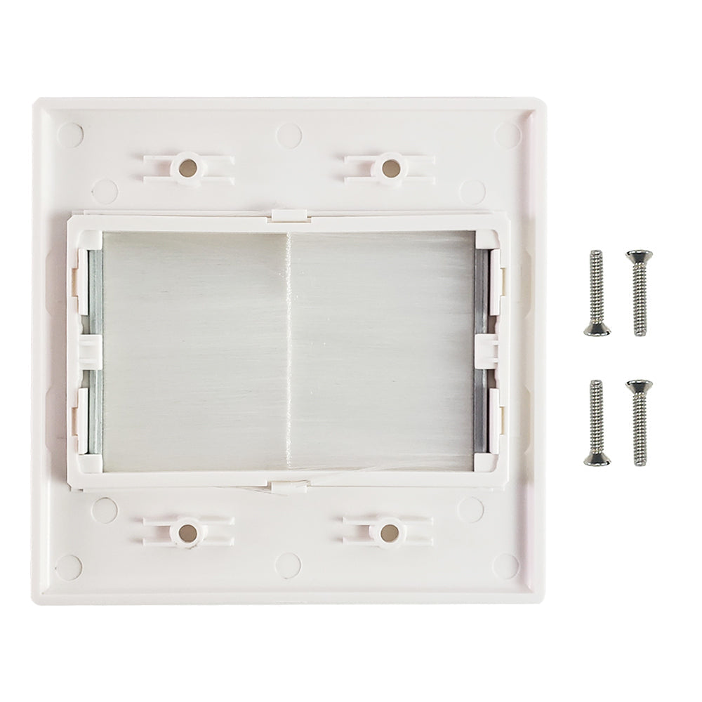 Cable Pass-through Wall Plate, Brush Style, Double Gang Decora - White – Generic – Pass-Through Wall Plates (photo 2)