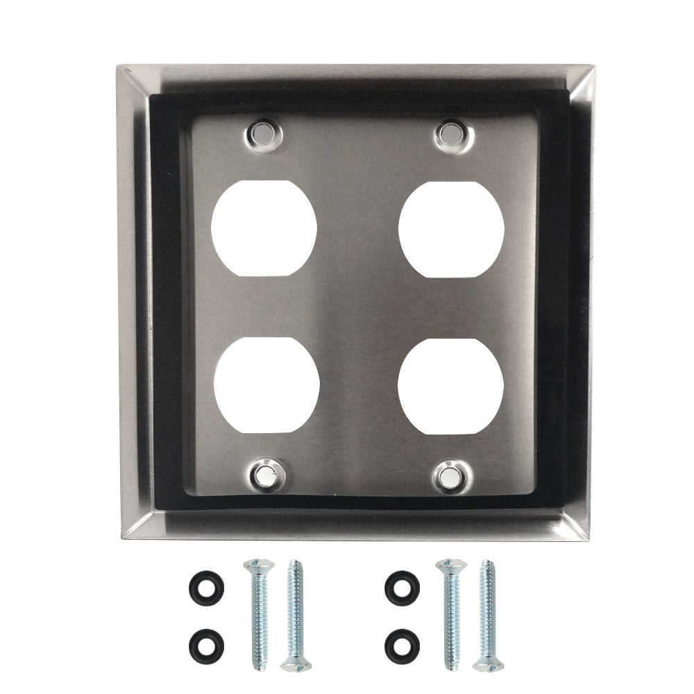 Double Gang - 4x Ethernet Bulkhead Hole - IP44 Rated - Stainless Steel Wall Plate – Generic – Stainless Steel Wall Plates (photo 2)