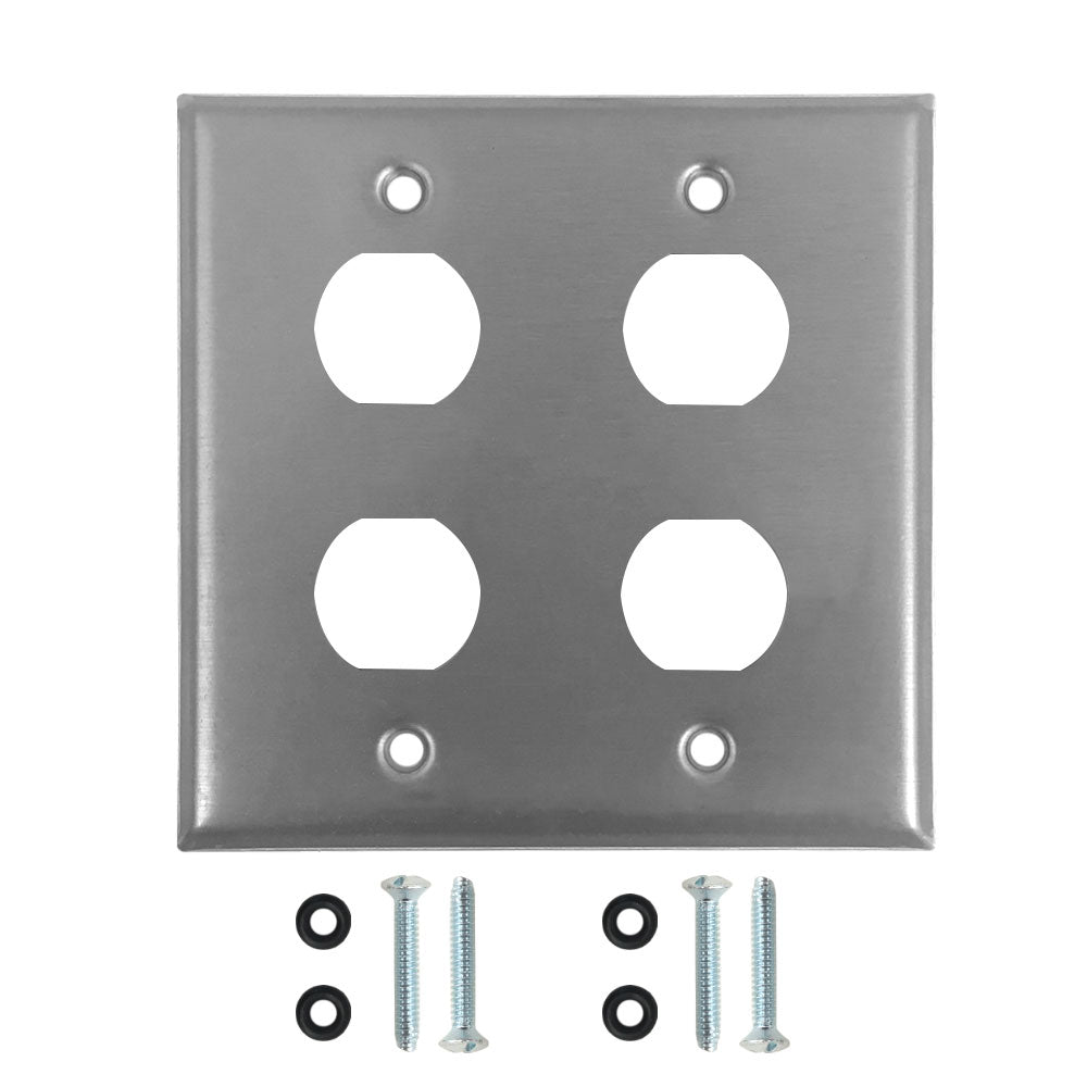 Double Gang - 4x Ethernet Bulkhead Hole - IP44 Rated - Stainless Steel Wall Plate – Generic – Stainless Steel Wall Plates
