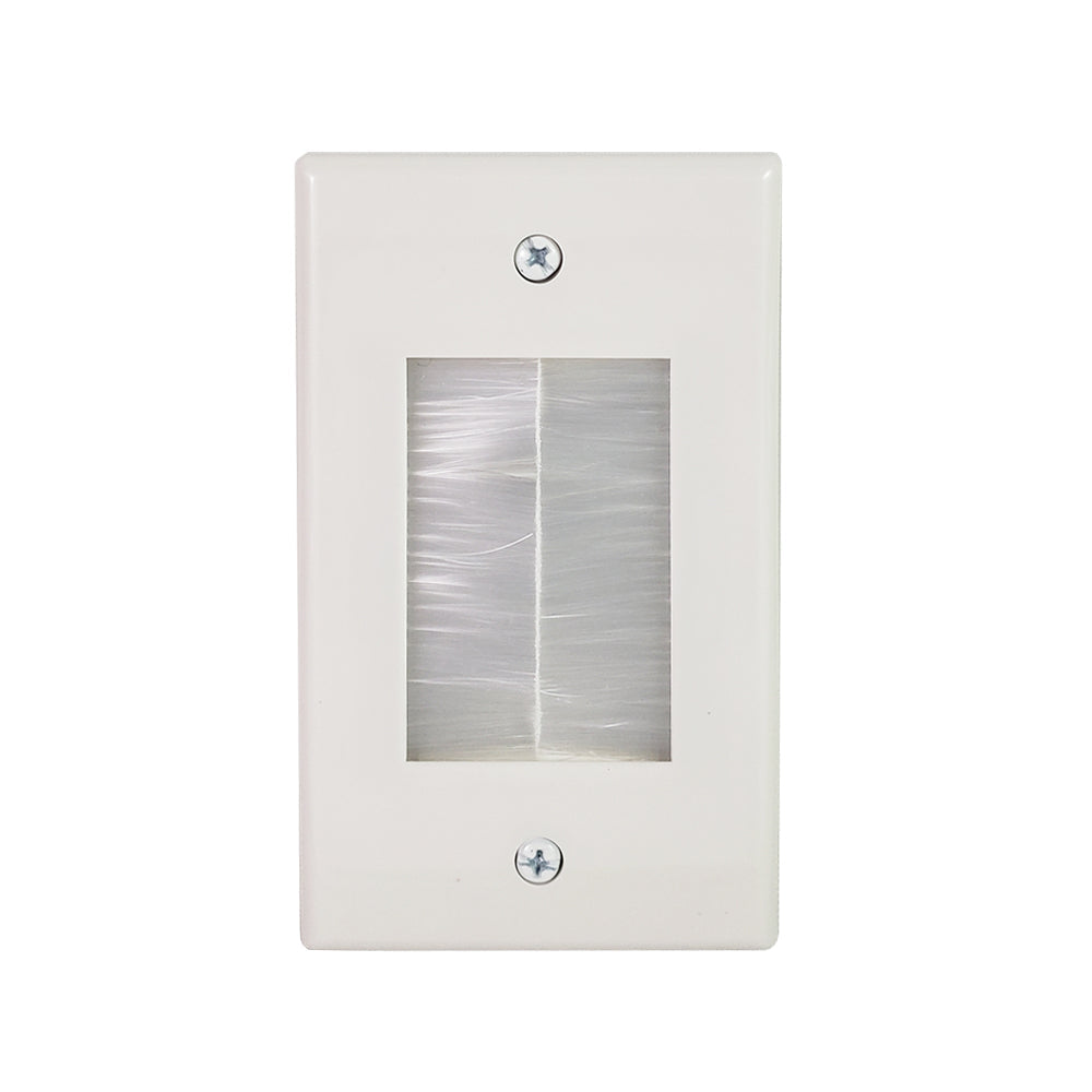 Cable Pass-Through Wall Plate - Brush Style with Wall Clip - Single Gang - White – Generic – Pass-Through Wall Plates