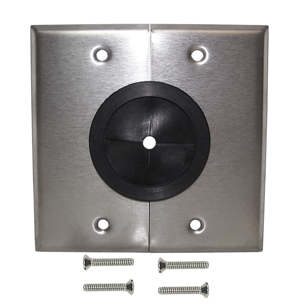 Cable Pass-through Wall Plate, Double Gang - Stainless Steel - Split – Generic