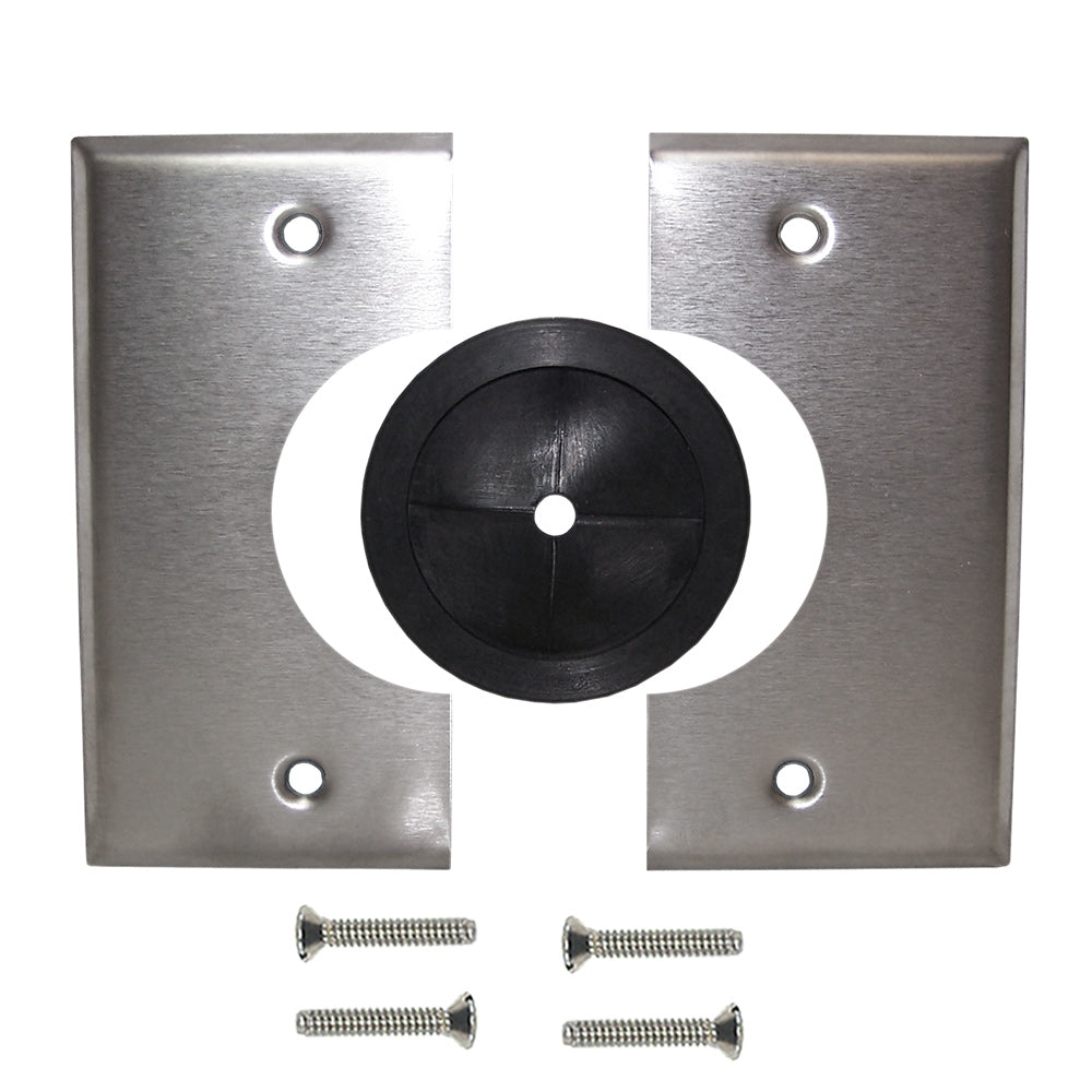 Cable Pass-through Wall Plate, Double Gang - Stainless Steel - Split – Generic – Pass-Through Wall Plates (photo 2)