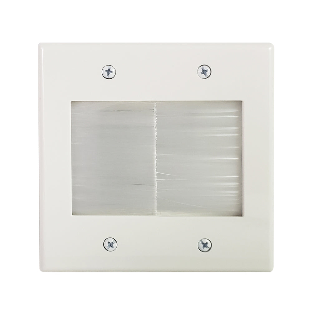 Cable Pass-Through Wall Plate - Brush Style with Wall Clip - Double Gang - White – Generic