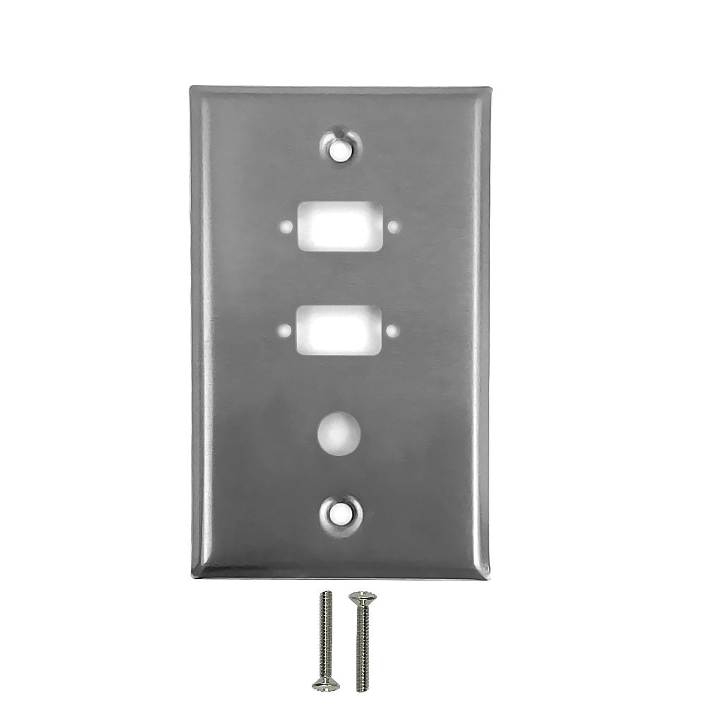 Single Gang - 2x ICDB Cutout - 1x 3/8 inch Hole - Stainless Steel Wall Plate – Generic