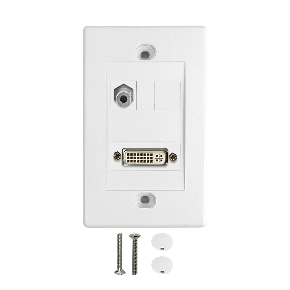 1-Port DVI + 1-Port 3.5mm Wall Plate Kit - White – Generic