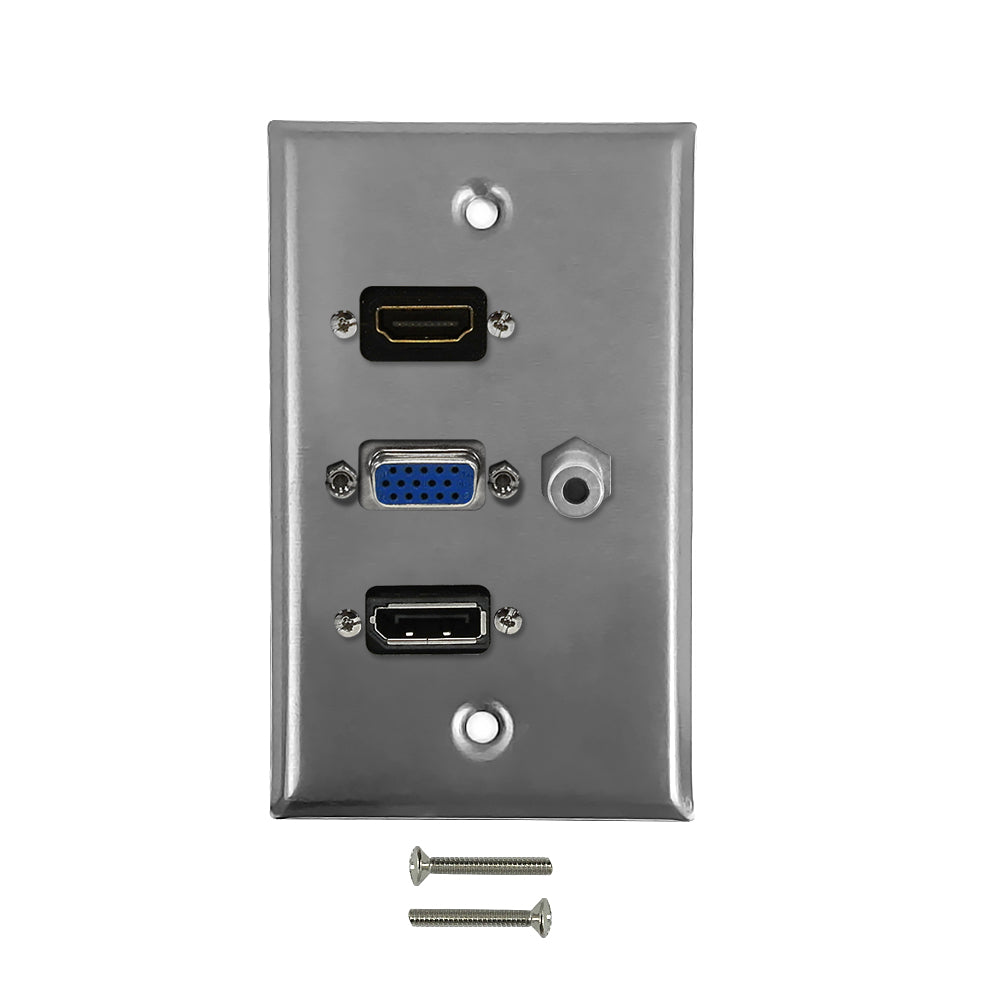 VGA, HDMI, DisplayPort, 3.5mm Single Gang Wall Plate Kit - Stainless Steel – Generic – Wall Plate Kits