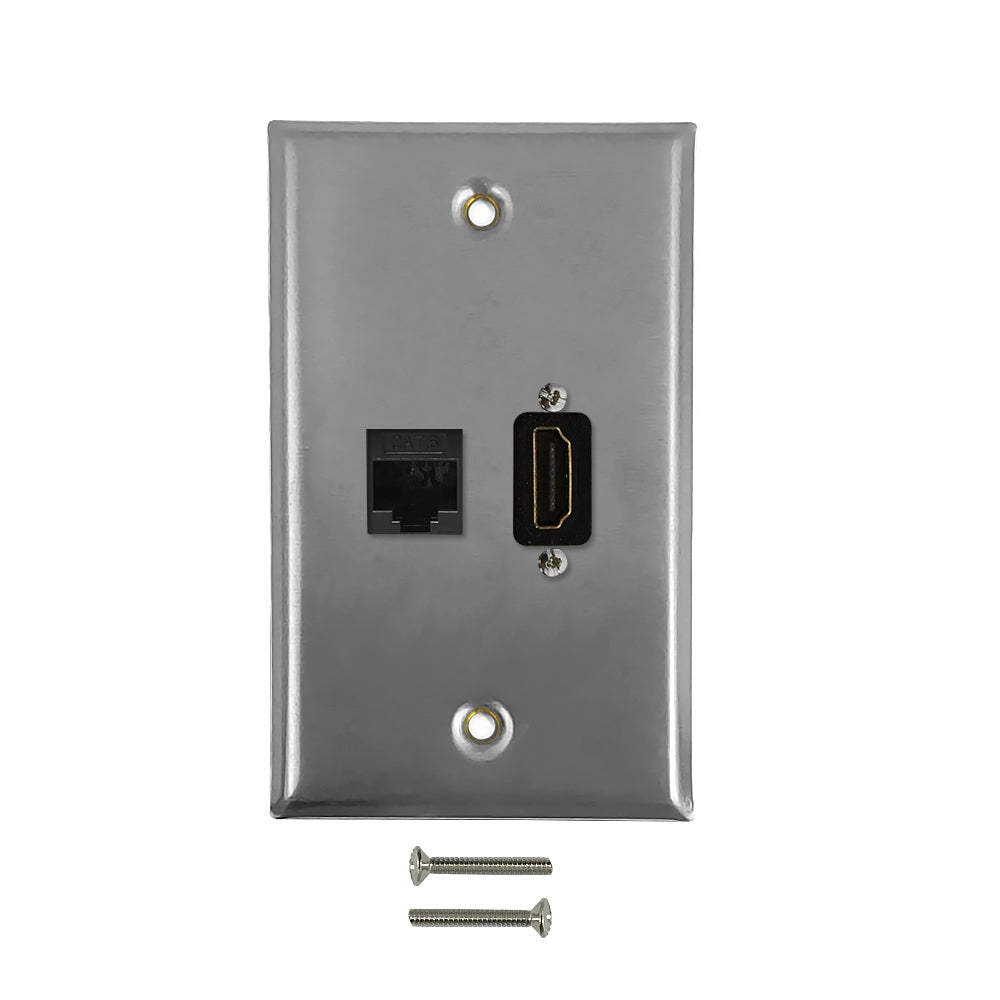 Single Gang SS Wall Plate Kit (1x HDMI, 1x CAT6) – Generic