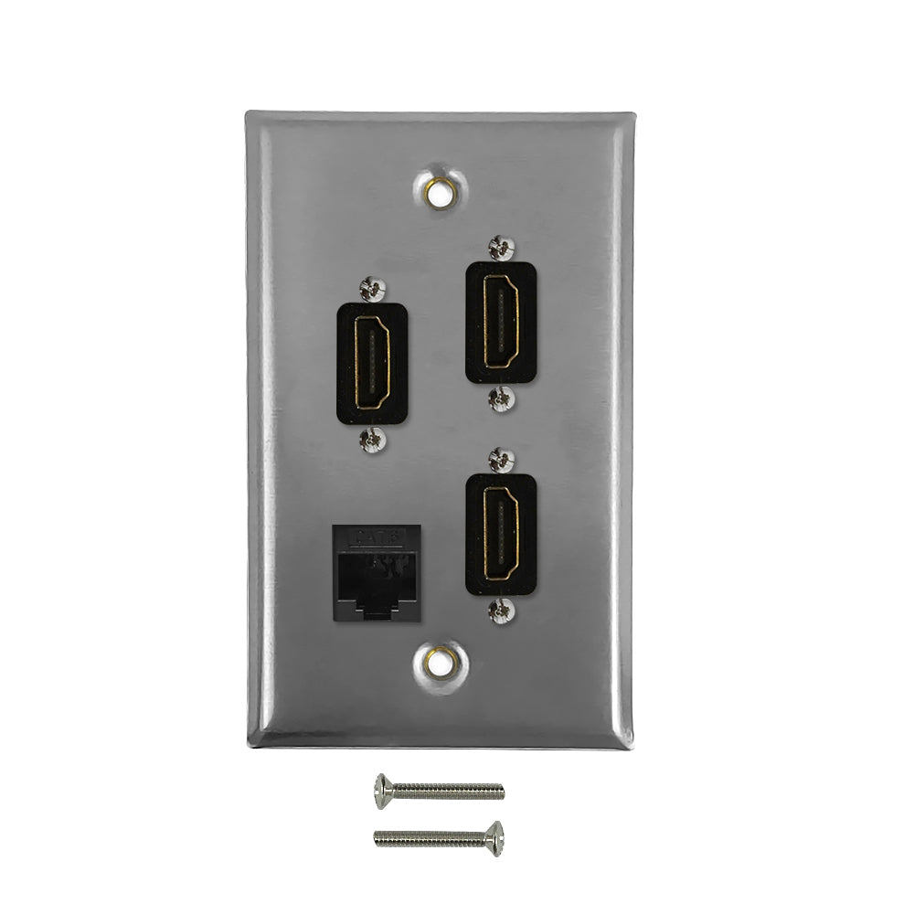 Single Gang SS Wall Plate Kit (3x HDMI, 1x CAT6) – Generic