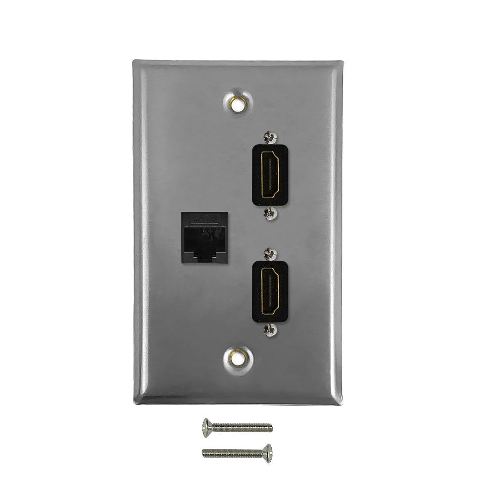 Single Gang SS Wall Plate Kit (2x HDMI, 1x CAT6) – Generic