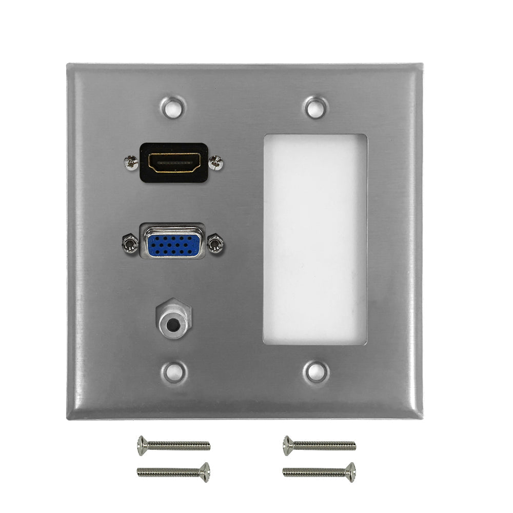 VGA, HDMI, 3.5mm, Decora Hole Double Gang Wall Plate Kit - Stainless Steel – Generic – Wall Plate Kits