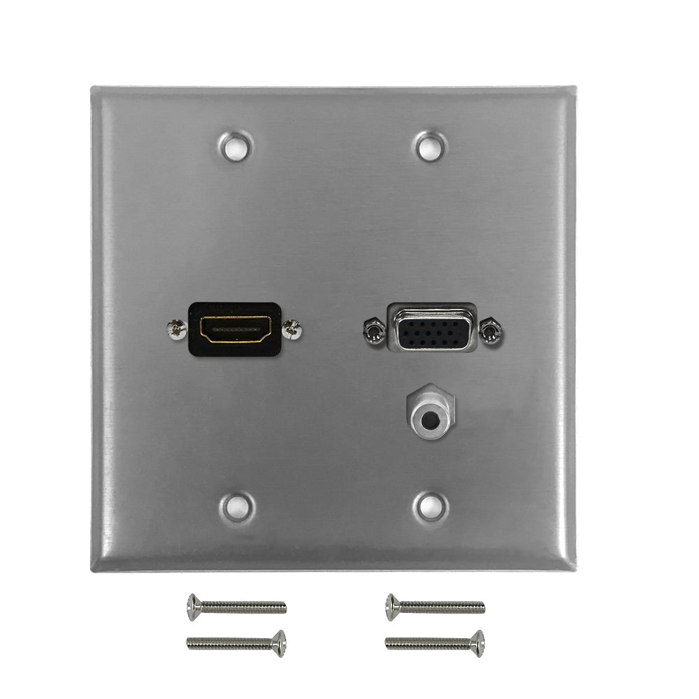 VGA, HDMI, 3.5mm Double Gang Wall Plate Kit - Stainless Steel – Generic
