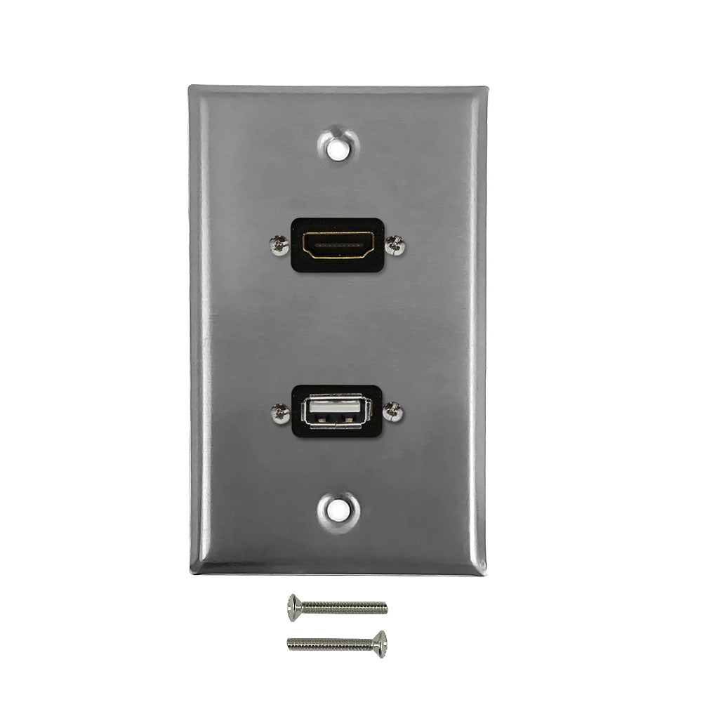 HDMI, USB Single Gang Wall Plate Kit - Stainless Steel – Generic