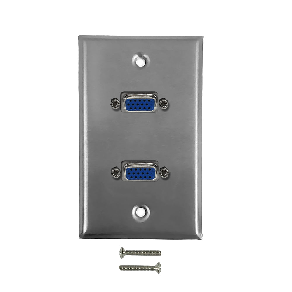 2-Port VGA Wall Plate Kit - Stainless Steel – Generic – Wall Plate Kits