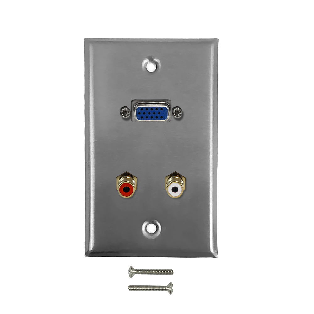 VGA, RCA Left/Right Audio Single Gang Wall Plate Kit - Stainless Steel – Generic