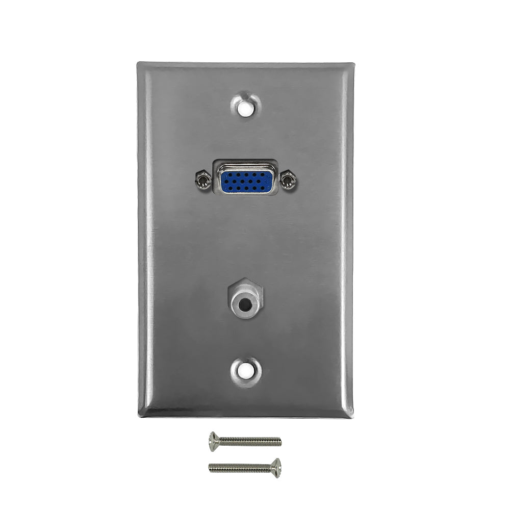 VGA, 3.5mm Single Gang Wall Plate Kit - Stainless Steel – Generic
