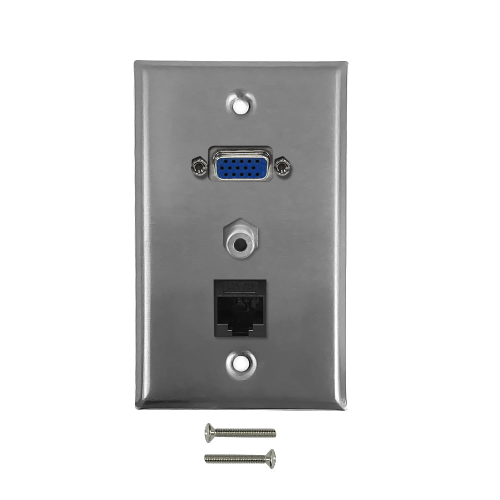 VGA, CAT 6, 3.5mm Single Gang Wall Plate Kit - Stainless Steel – Generic