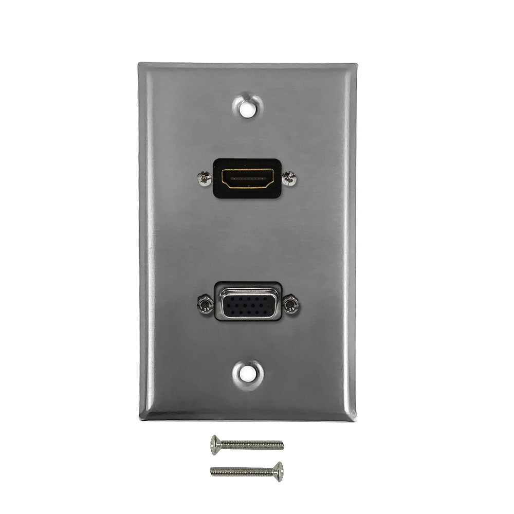 VGA, HDMI Single Gang Wall Plate Kit - Stainless Steel – Generic