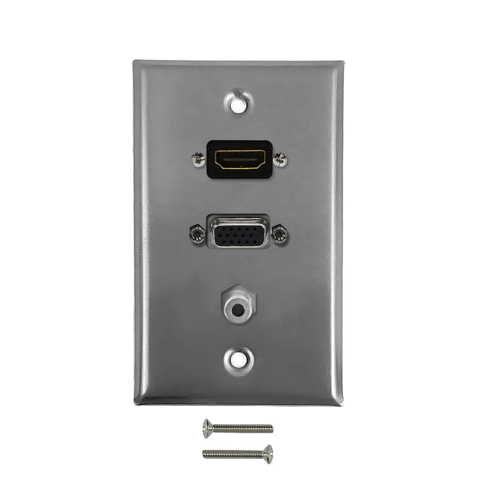 VGA, HDMI, 3.5mm Single Gang Wall Plate Kit - Stainless Steel – Generic – Wall Plate Kits