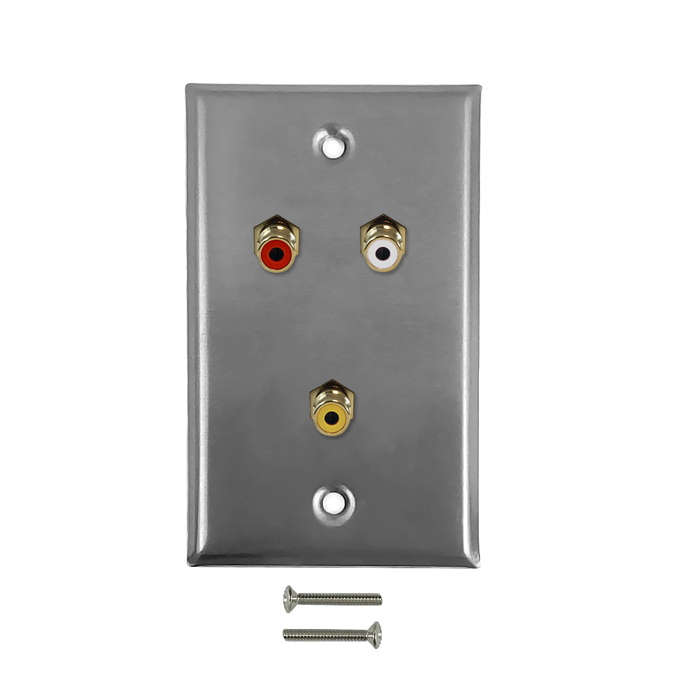 RCA Composite + Left/Right Audio Single Gang Wall Plate Kit - Stainless Steel – Generic – Wall Plate Kits