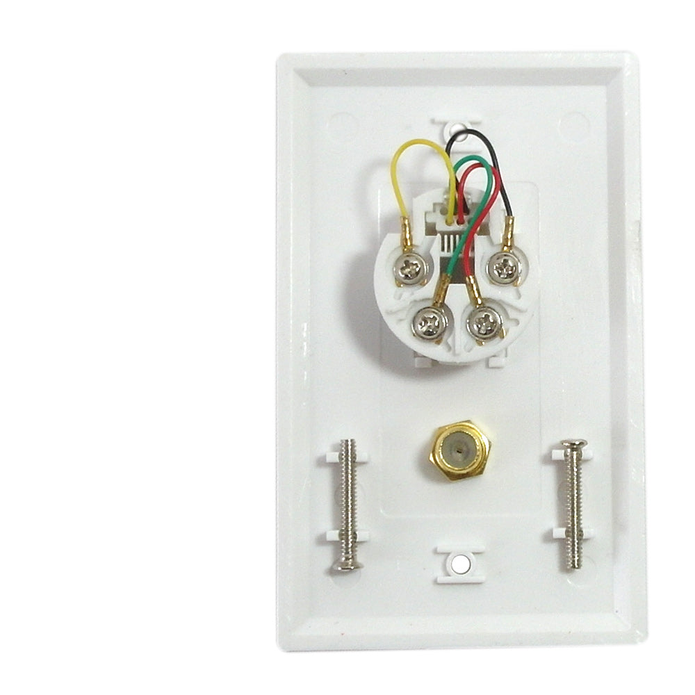 Single gang decora style 1x coax 1x telephone wall plate 6P4C - White – Generic – Wall Plate Kits (photo 2)