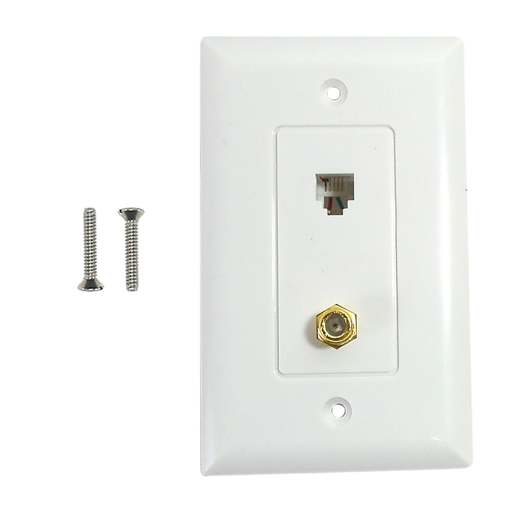 Single gang decora style 1x coax 1x telephone wall plate 6P4C - White – Generic