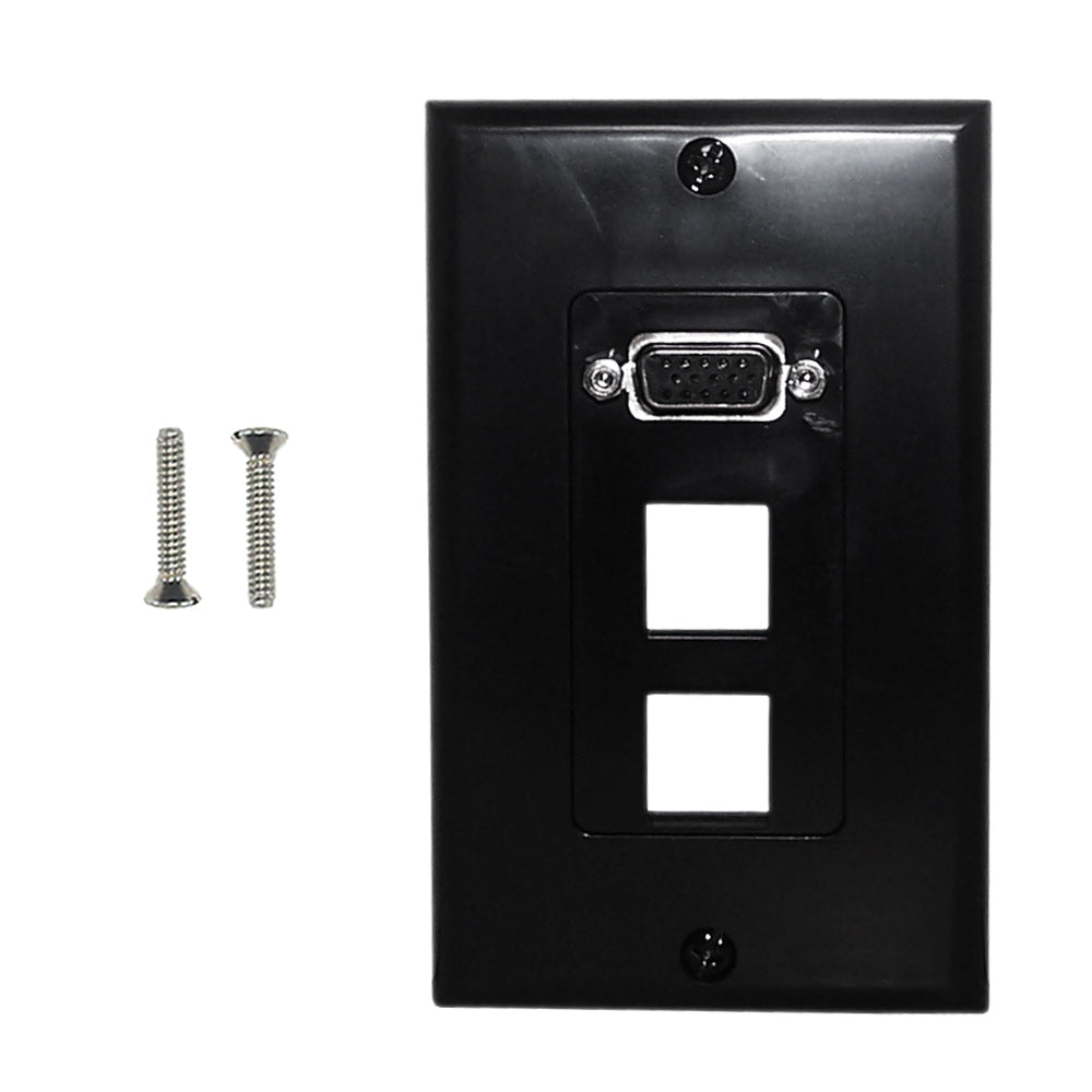 1-Port VGA Wall Plate Kit Decora Black (with 2x Keystone Hole) – Generic – Wall Plate Kits