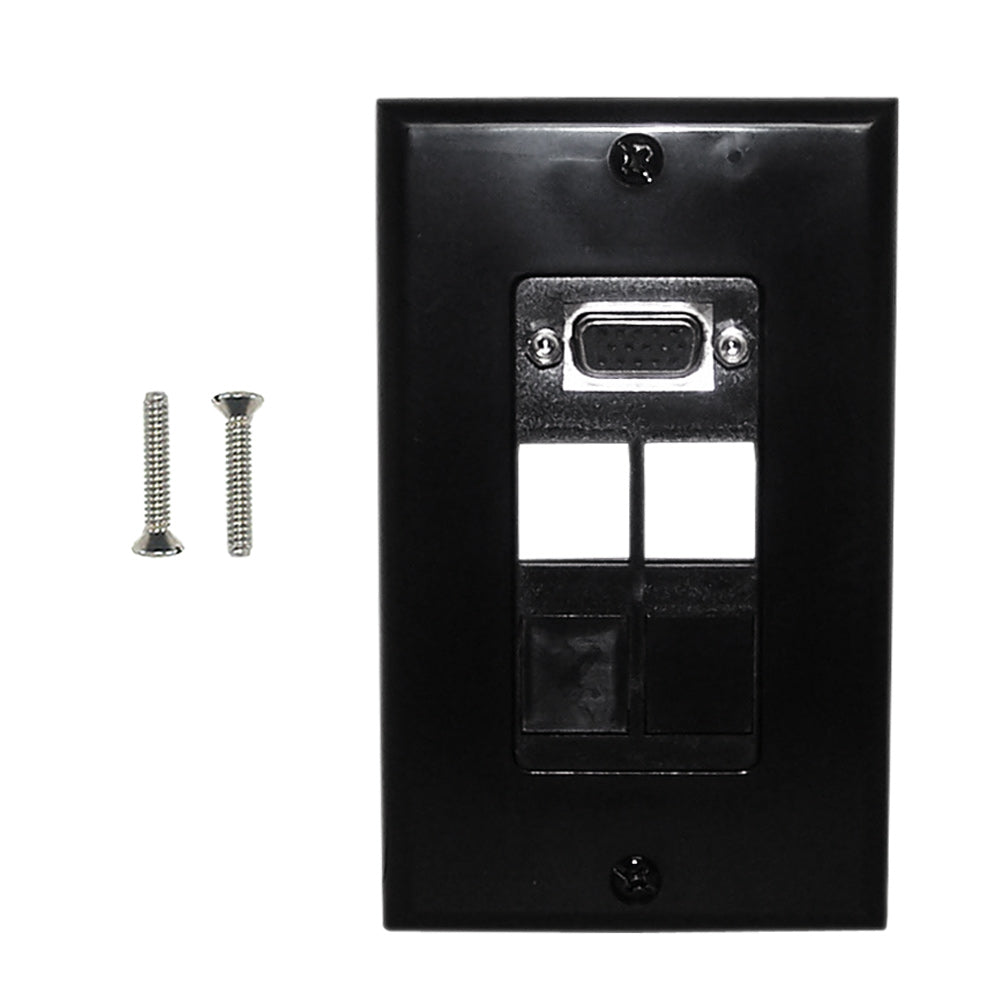 1-Port VGA Wall Plate Kit Decora Black (with 4x Keystone inserts) – Generic