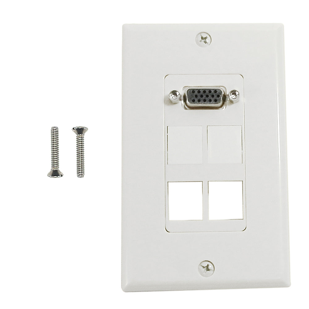 1-Port VGA Wall Plate Kit Decora White (with 4x Keystone inserts) – Generic – Wall Plate Kits