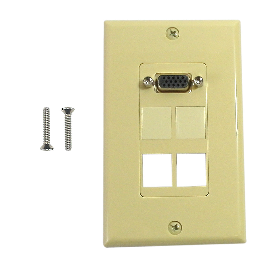 1-Port VGA Wall Plate Kit Decora Ivory (with 4x Keystone inserts) – Generic