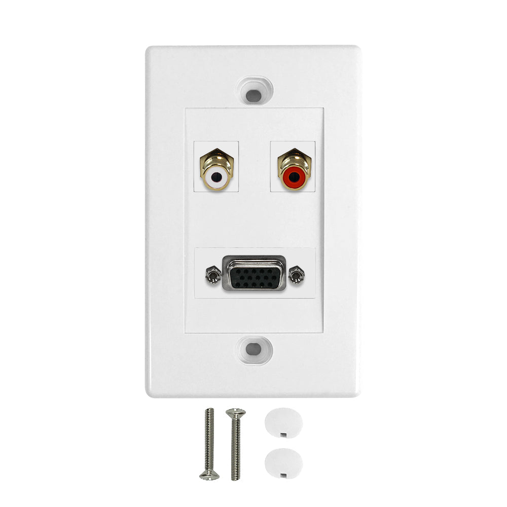 1-Port VGA + Left/Right Audio Wall Plate Kit - White – Generic