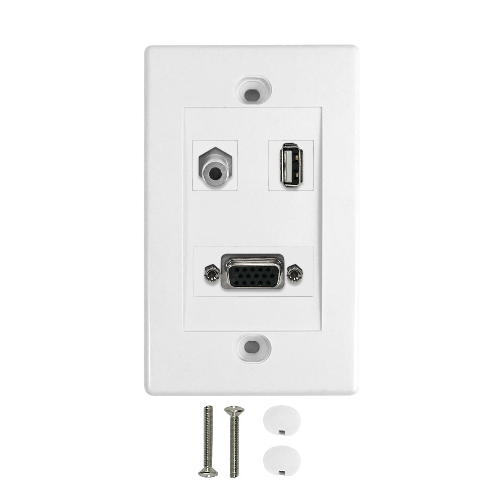 1-Port VGA + 1-Port USB + 1-Port 3.5mm Wall Plate Kit - White – Generic