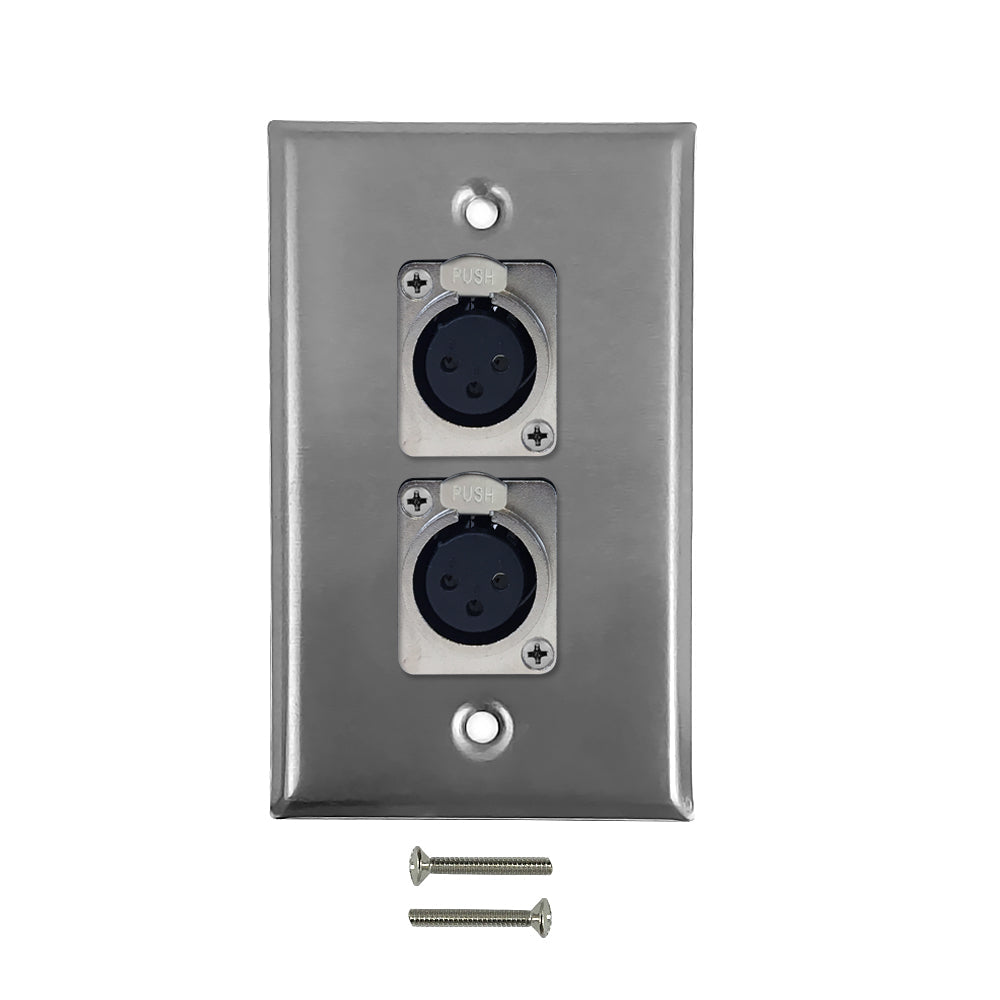 XLR 2 x Female Locking Wall Plate Kit - Stainless Steel – Generic