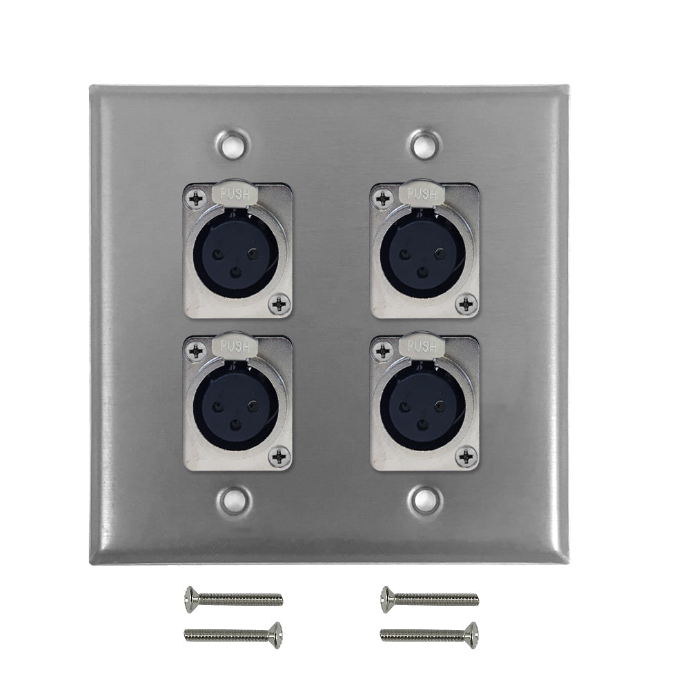 XLR 4 x Female Locking Wall Plate Kit - Stainless Steel – Generic