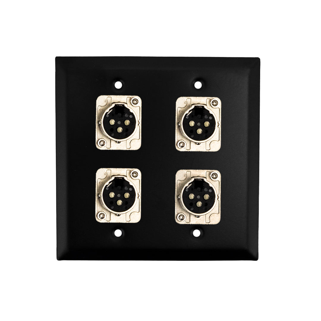 Double Gang 4 x XLR Locking Female Stainless Steel Wall Plate Kit - BLACK – Generic – Wall Plate Kits (photo 2)
