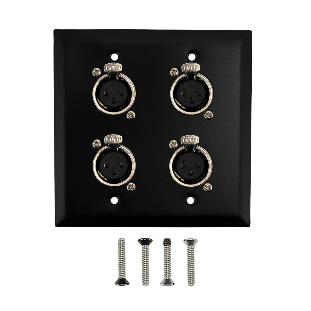 Double Gang 4 x XLR Locking Female Stainless Steel Wall Plate Kit - BLACK – Generic