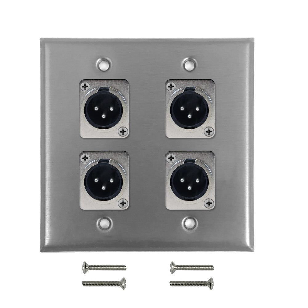 XLR 4 x Male Wall Plate Kit - Stainless Steel – Generic