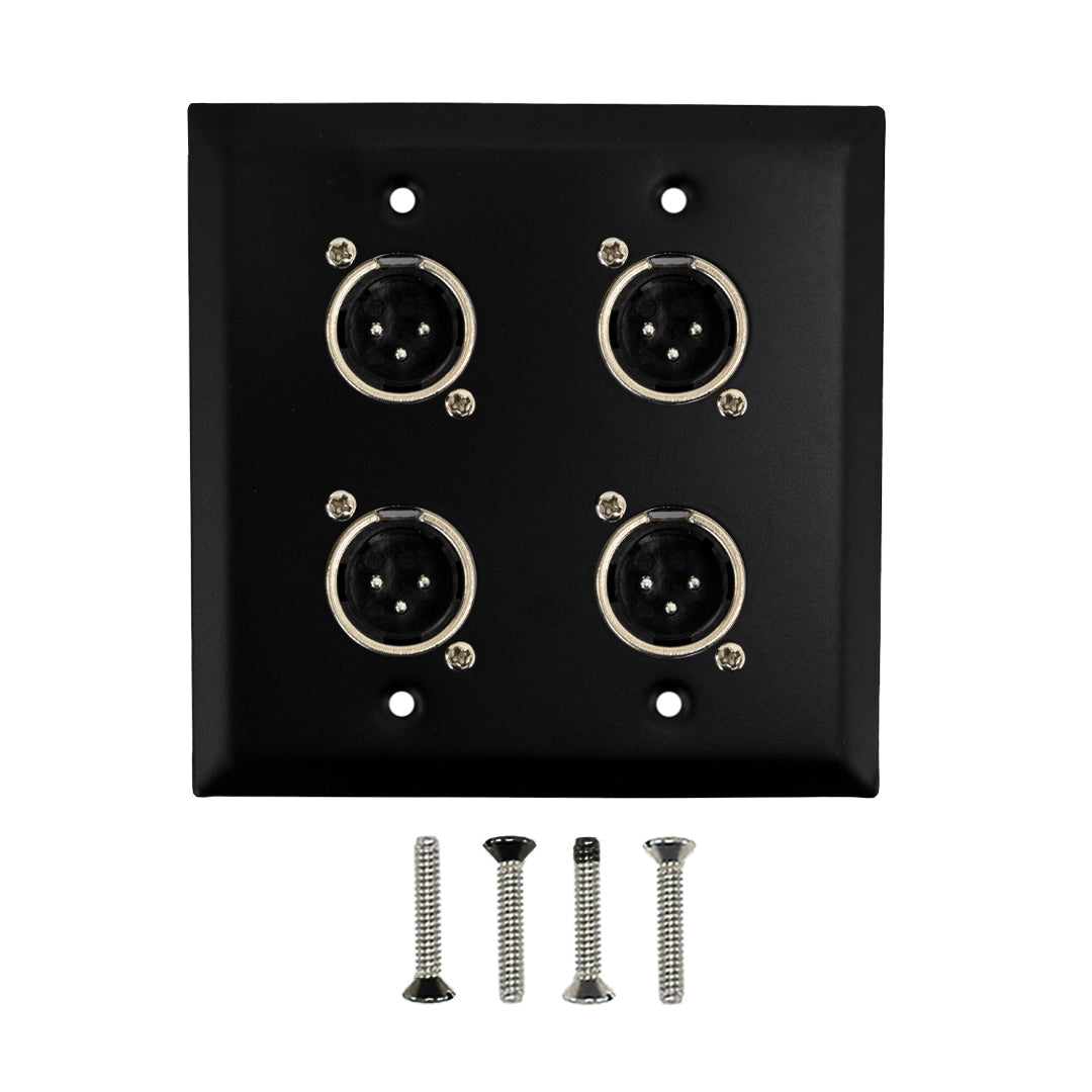 Double Gang 4 x XLR Male Stainless Steel Wall Plate Kit - BLACK – Generic